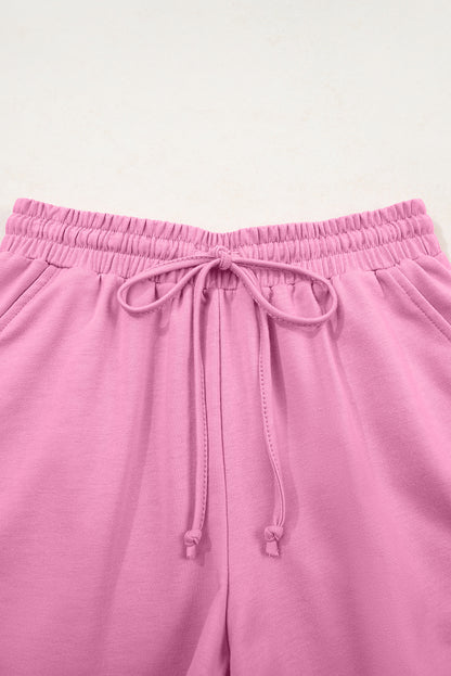 Bonbon Solid Loose V Neck Half Sleeve Tee and Shorts