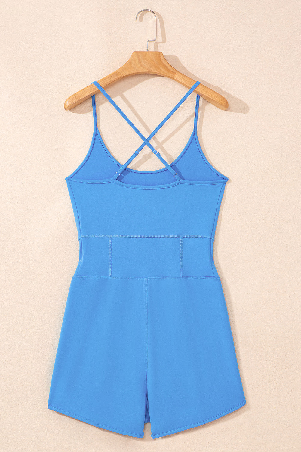 Blue Crossed Spaghetti Straps Drawstring Waist Sporty Romper