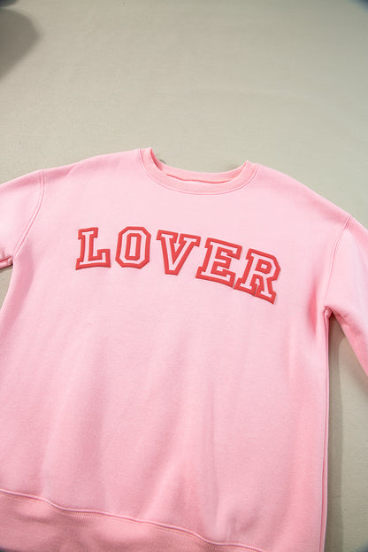 Pink LOVER Puff Print Drop Shoulder Pullover Sweatshirt