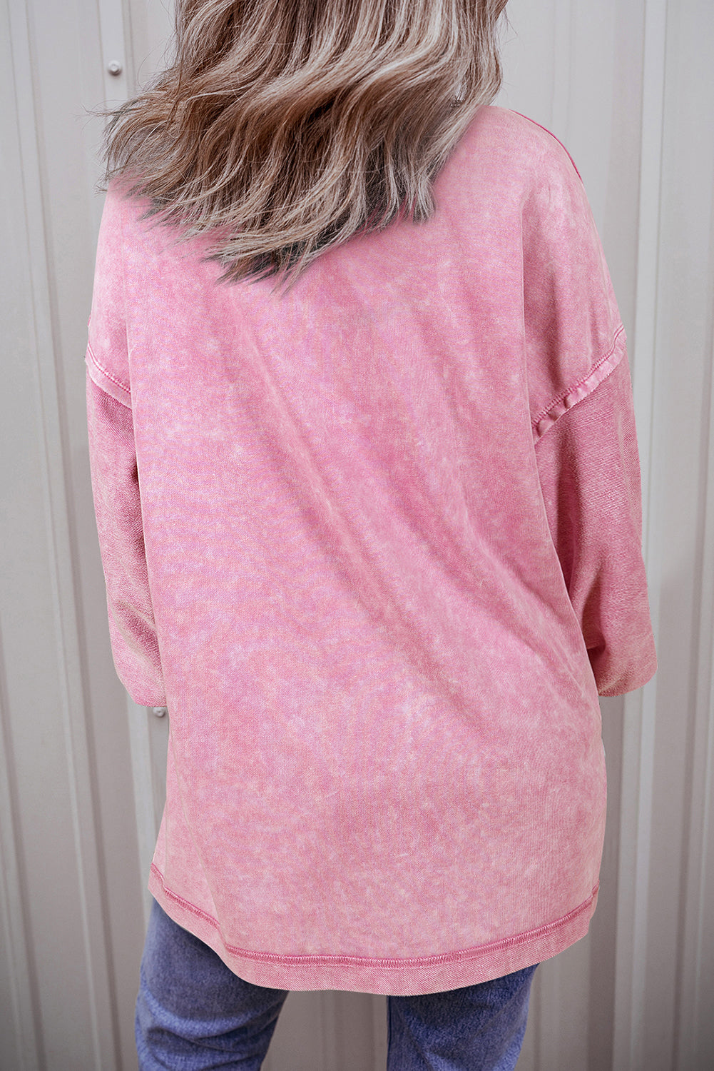 Strawberry Pink Mineral Wash Drop Shoulder Pullover Sweatshirt