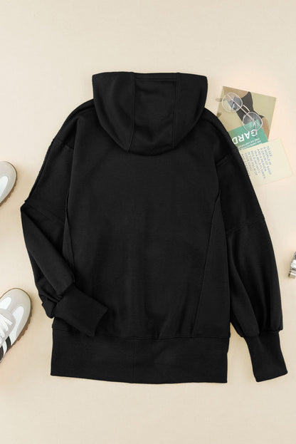 Black Raw Edge Exposed Seam Full Zip Hoodie