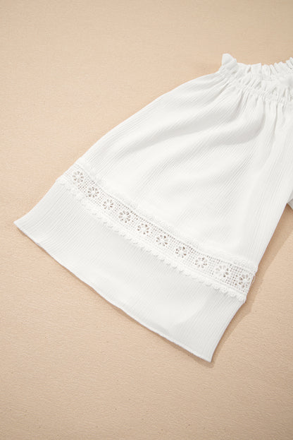 White Frilly Off Shoulder Lace Insert Sleeve Textured Blouse