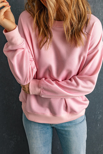 Pink Solid Classic Crewneck Pullover Sweatshirt