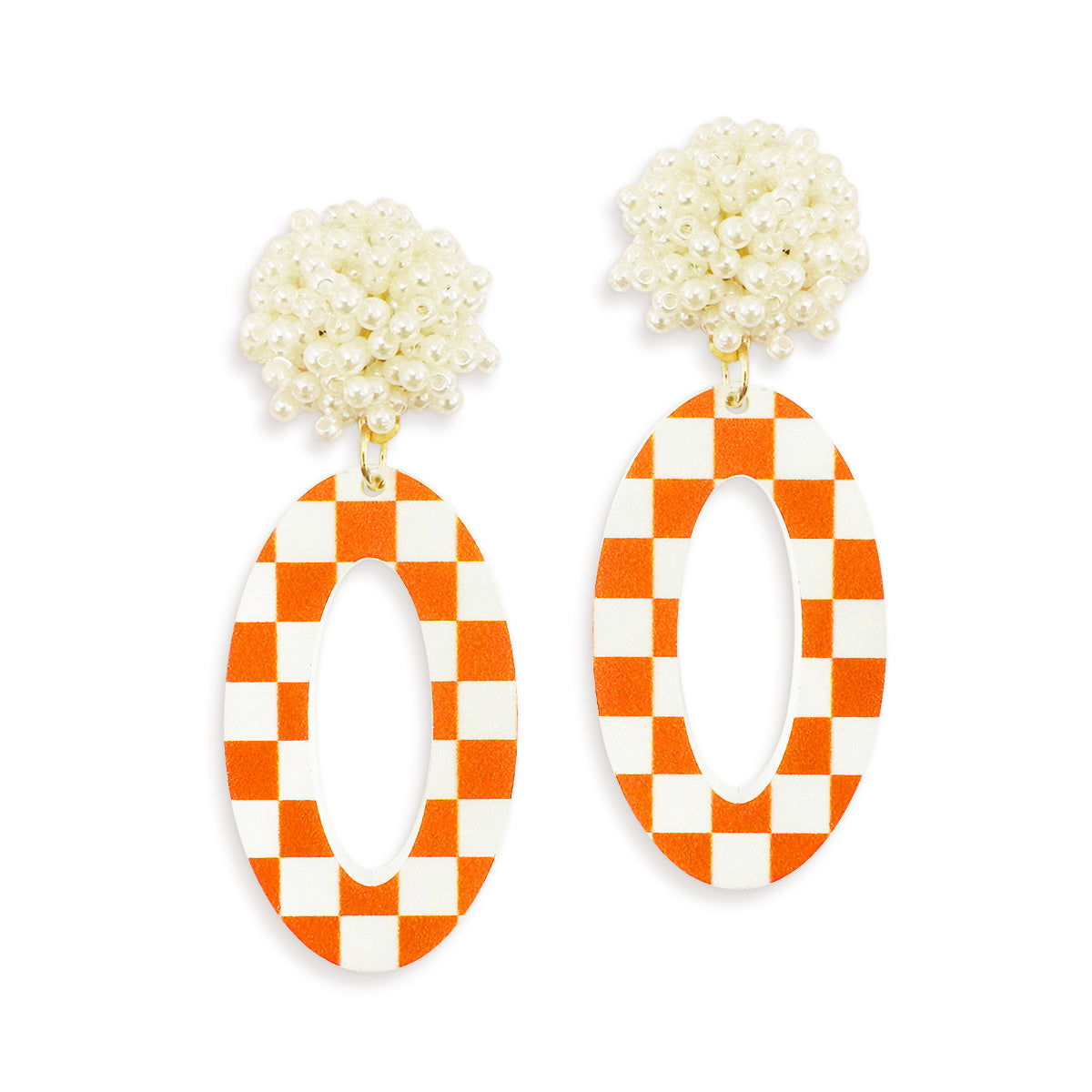 Orange & White Check Oval Earrings