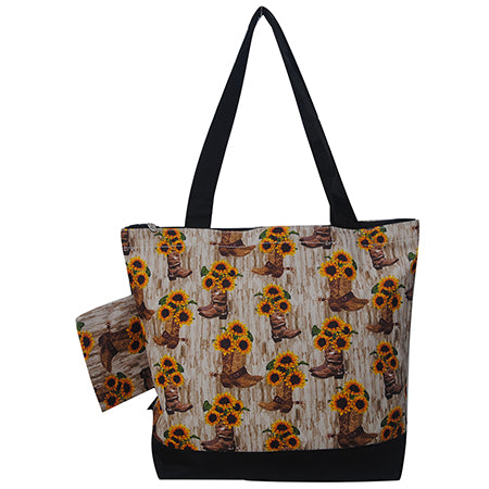 Sunflower Cowgirl Boots Canvas Tote Bag