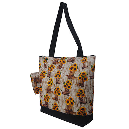 Sunflower Cowgirl Boots Canvas Tote Bag