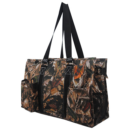 18" Black Camo Zippered Caddy Large Organizer Tote Bag