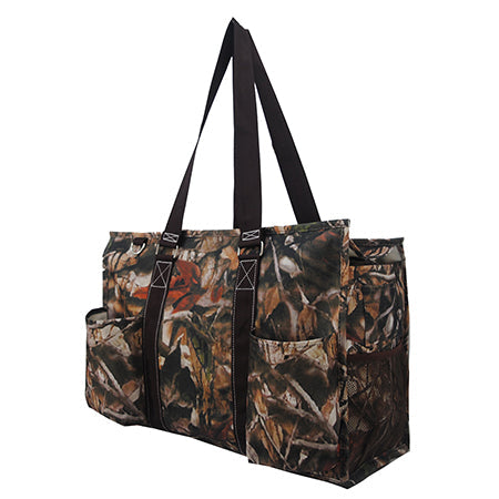 18" Brown Camo Zippered Caddy Large Organizer Tote Bag