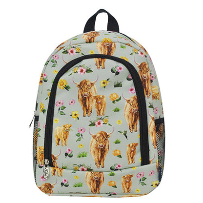 Floral Cow Medium Size Canvas Backpack