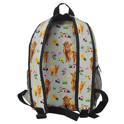 Floral Cow Medium Size Canvas Backpack