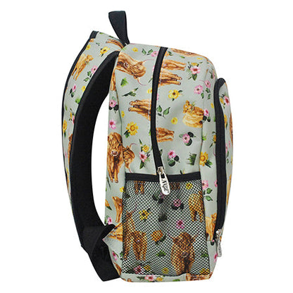 Floral Cow Medium Size Canvas Backpack