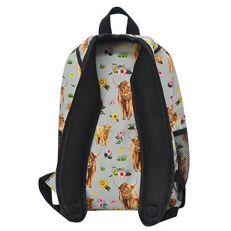 Floral Cow Medium Size Canvas Backpack