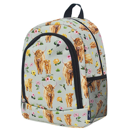 Floral Cow Medium Size Canvas Backpack