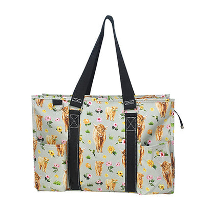 15" Floral Cow Zippered Caddy Organizer Tote Bag