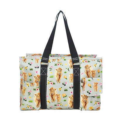 15" Floral Cow Zippered Caddy Organizer Tote Bag