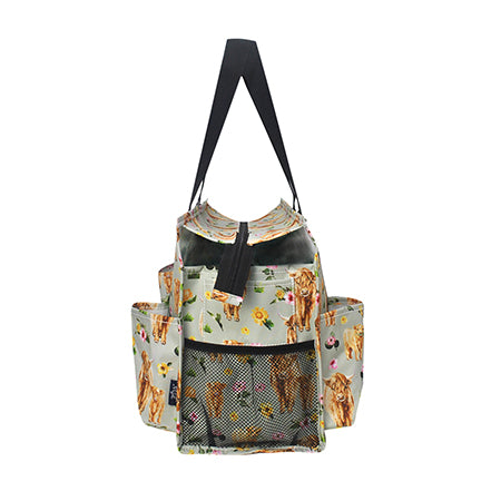 15" Floral Cow Zippered Caddy Organizer Tote Bag