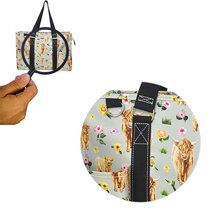 15" Floral Cow Zippered Caddy Organizer Tote Bag