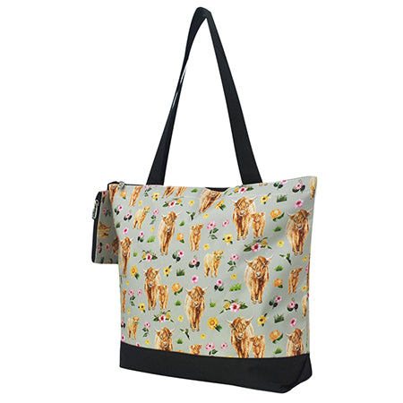 Floral Cow Canvas Tote Bag