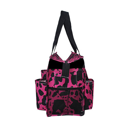 15" Neon Cow Hot Pink Zippered Caddy Organizer Tote Bag