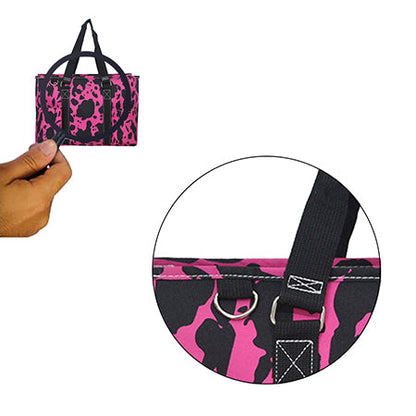 15" Neon Cow Hot Pink Zippered Caddy Organizer Tote Bag