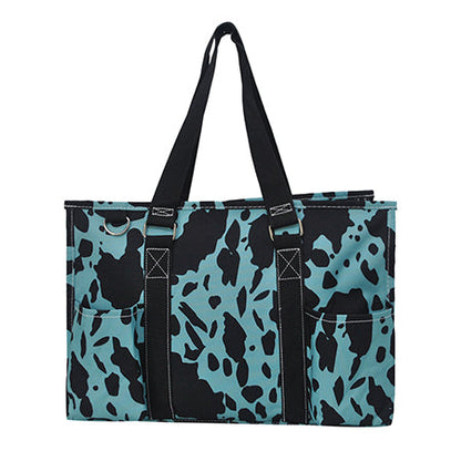 15" Neon Cow Turquoise Zippered Caddy Organizer Tote Bag