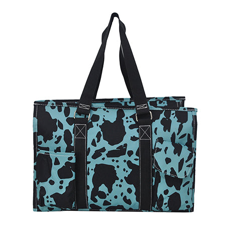 15" Neon Cow Turquoise Zippered Caddy Organizer Tote Bag