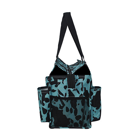 15" Neon Cow Turquoise Zippered Caddy Organizer Tote Bag