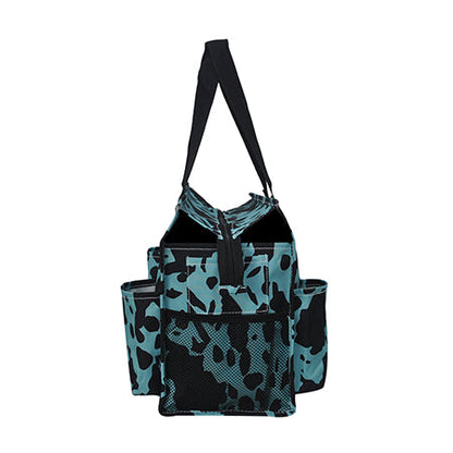 15" Neon Cow Turquoise Zippered Caddy Organizer Tote Bag