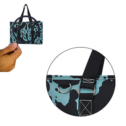 15" Neon Cow Turquoise Zippered Caddy Organizer Tote Bag