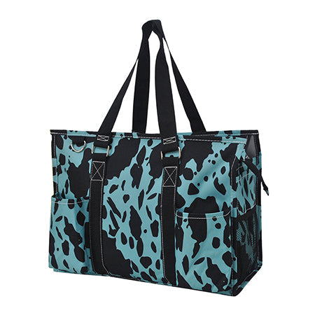 15" Neon Cow Turquoise Zippered Caddy Organizer Tote Bag