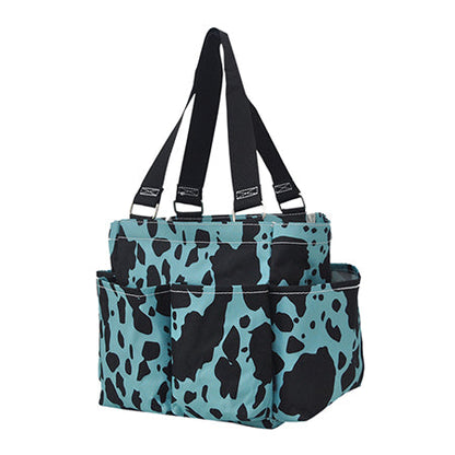 Neon Cow Turquoise Small Utility Tote