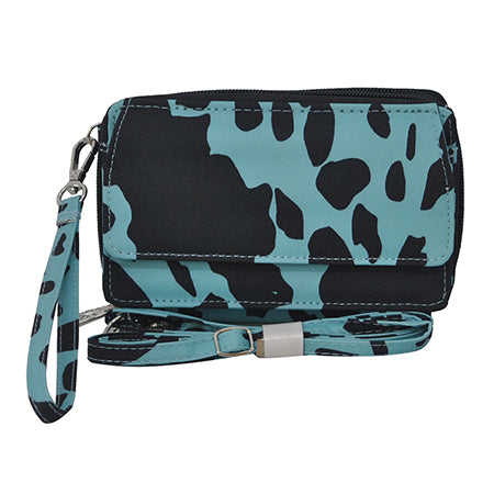 Neon Cow Turquoise Canvas All in One Wallet