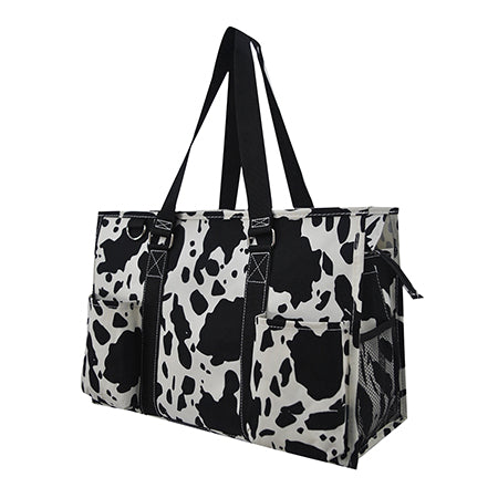 15" Black Cow Zippered Caddy Organizer Tote Bag