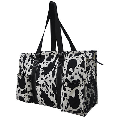 18" Black Cow Zippered Caddy Large Organizer Tote Bag