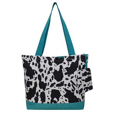 Black Cow Turquoise Canvas Tote Bag