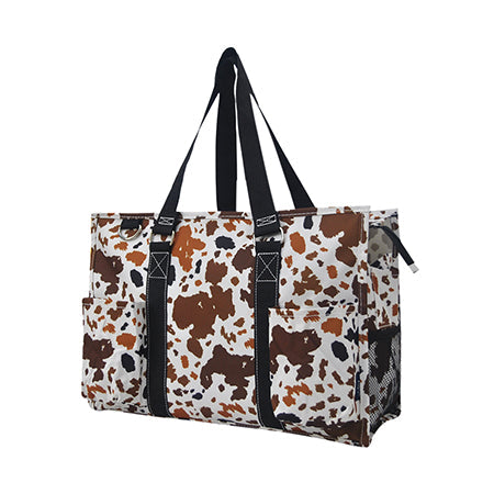 15" Mocha Cow Zippered Caddy Organizer Tote Bag