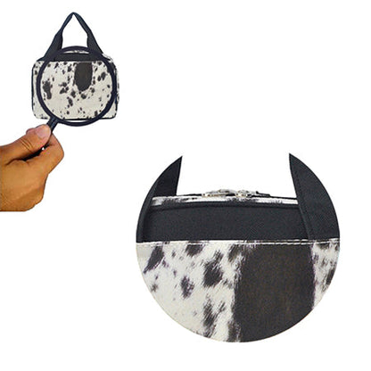 Black Cowhide Insulated Lunch Bag