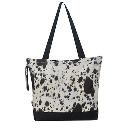 Black Cowhide Canvas Tote Bag