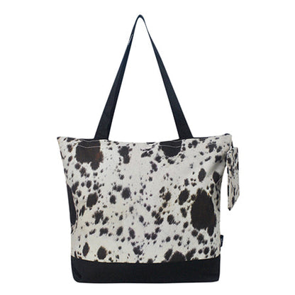 Black Cowhide Canvas Tote Bag