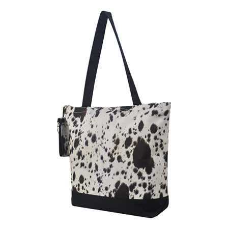 Black Cowhide Canvas Tote Bag