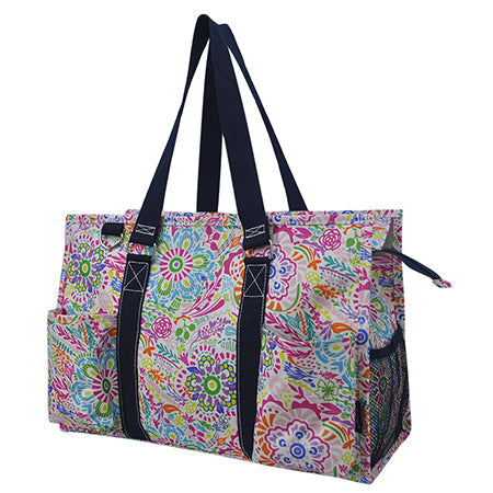 15" Wild Flower Zippered Caddy Organizer Tote Bag