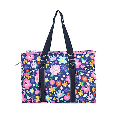 15" Lilac Floral Zippered Caddy Organizer Tote Bag