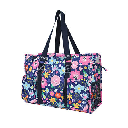 15" Lilac Floral Zippered Caddy Organizer Tote Bag