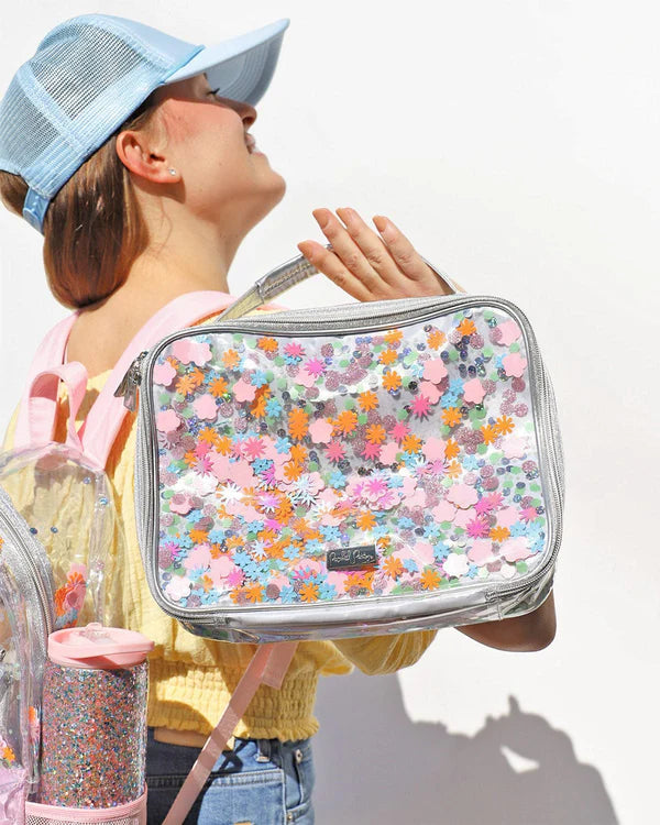 Pink Flower Glitter Confetti Insulated Lunchbox