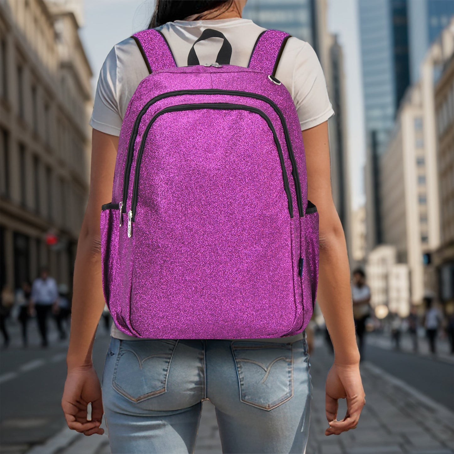 Purple Premium Large Glitter Canvas Backpack