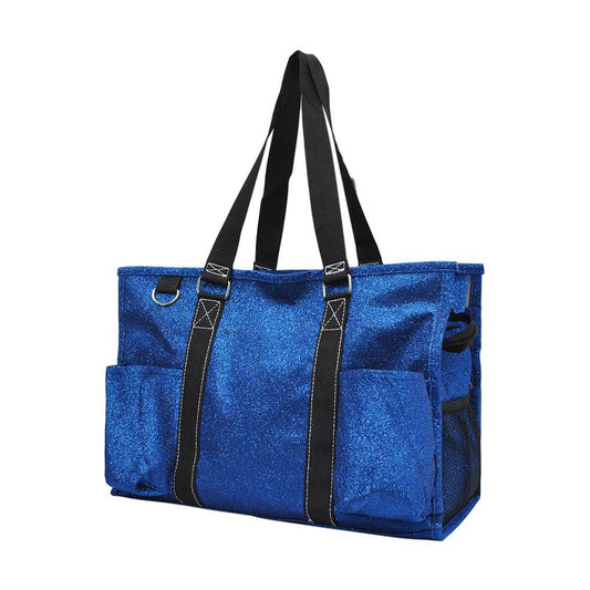 15" Royal Blue Glitter Zippered Caddy Organizer Tote Bag