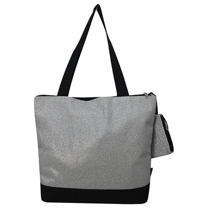 Silver Glitter Canvas Tote Bag