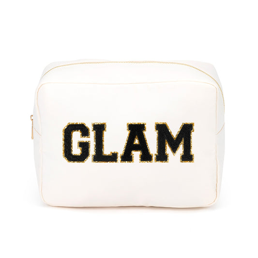 Glam Varsity Letter Creme Extra Large Cosmetic Bag