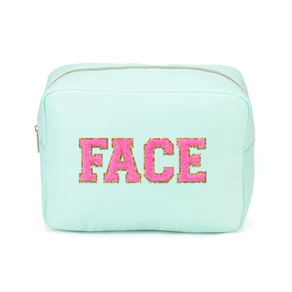 Face Varsity Letter Mint Extra Large Cosmetic Bag