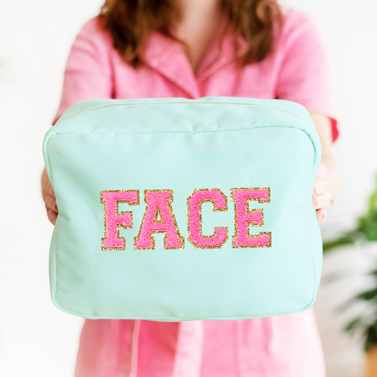 Face Varsity Letter Mint Extra Large Cosmetic Bag